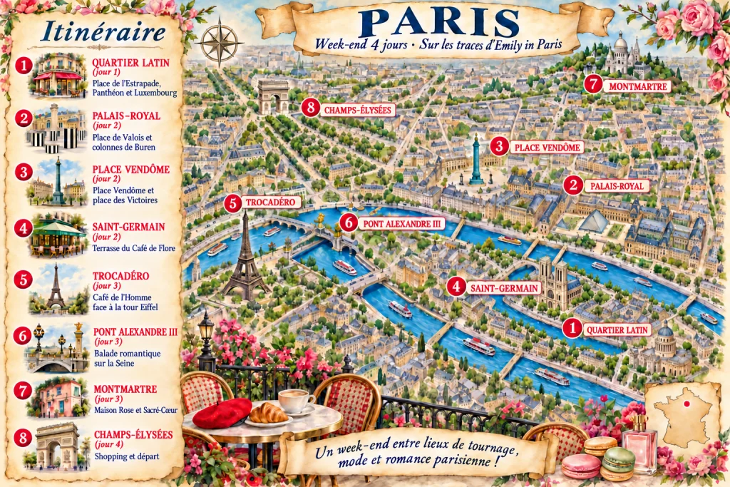 carte aquarelle de paris et notre dame